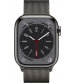 Apple Watch Series 8 - 45mm Stainless steel graphite + LTE, - Milanese Zwarte Loopband